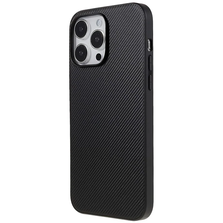 Para iPhone 14 Pro Funda de teléfono con textura de fibra de carbono a prueba de golpes Revestimiento de piel de PU Funda protectora ultradelgada de PC - Fibra de carbono / Negro