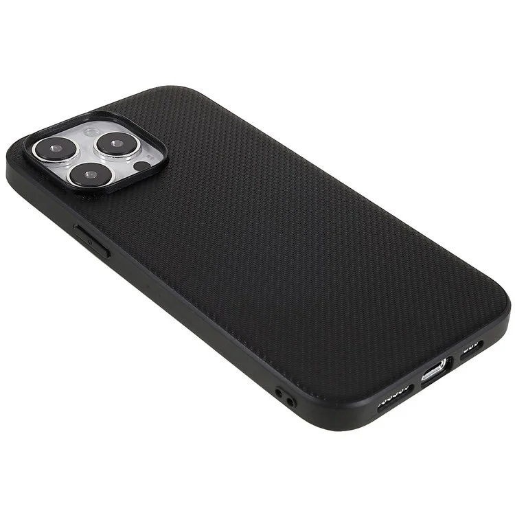 Para iPhone 14 Pro Funda de teléfono con textura de fibra de carbono a prueba de golpes Revestimiento de piel de PU Funda protectora ultradelgada de PC - Fibra de carbono / Negro