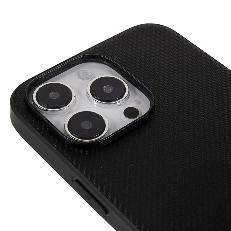 Para iPhone 14 Pro Funda de teléfono con textura de fibra de carbono a prueba de golpes Revestimiento de piel de PU Funda protectora ultradelgada de PC - Fibra de carbono / Negro
