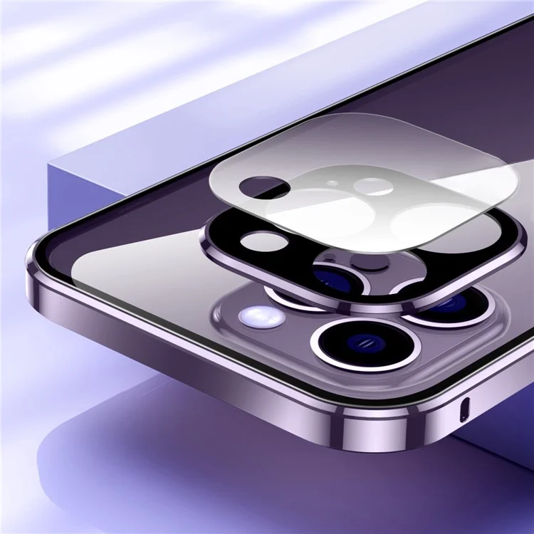 Для iPhone 14 Pro Противоударный чехол с полной защитой Чехол для телефона из металла + Закаленное стекло Магнитный чехол с самозапирающейся пряжкой - Фиолетовый
