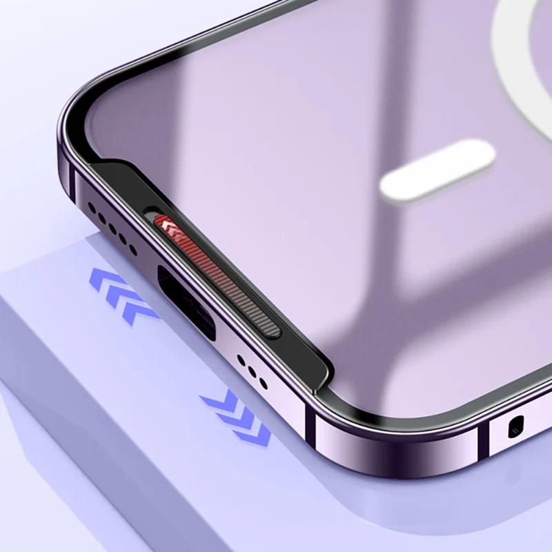 Anti-Drop Magnetic Case for iPhone 14 Protective Slim Cover PC + Metal Matte Phone Case with Integrated Lens Cover - Black