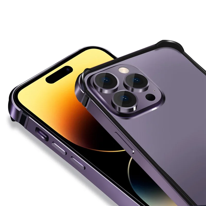 For iPhone 14 Pro Scratch-proof Phone Case Soft TPU Metal Frame Detachable Case Ultra Slim Protective Cover - Black
