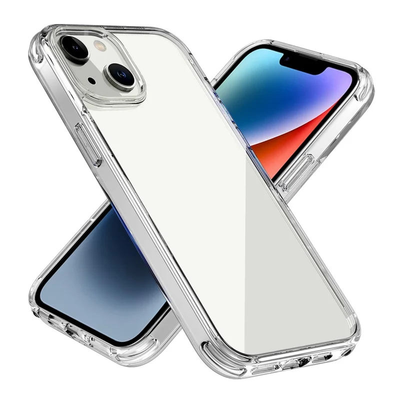 For iPhone 14 Transparent Phone Case Hard PC + Soft TPU Anti-Scratch Protective Cover - Transparent