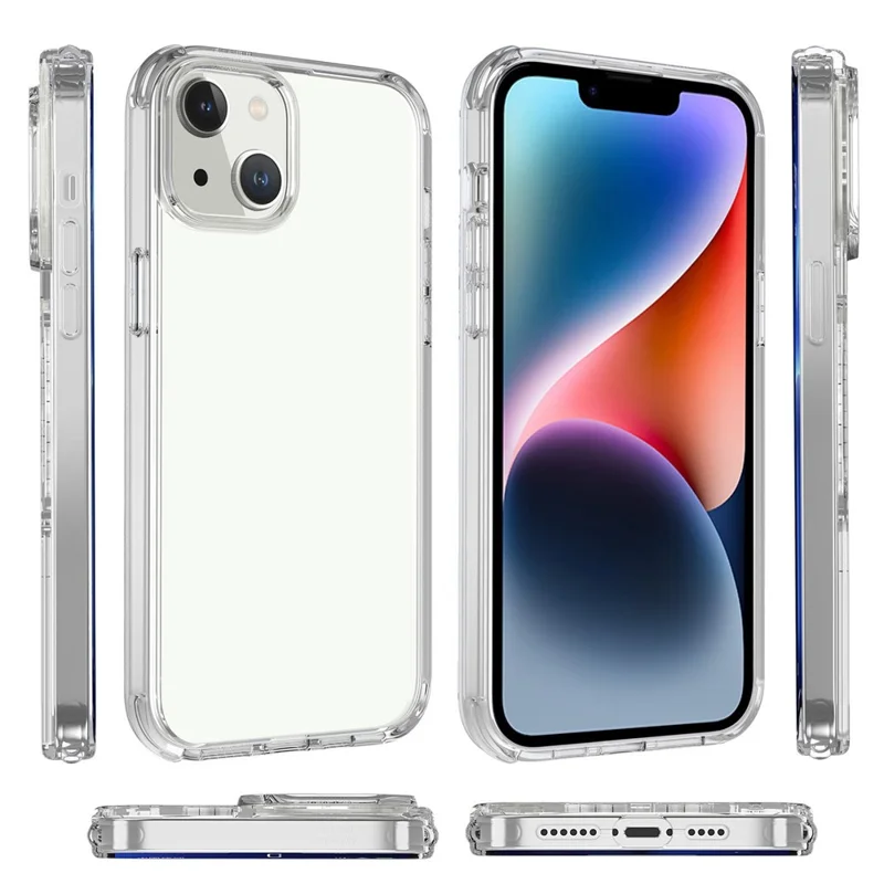 For iPhone 14 Transparent Phone Case Hard PC + Soft TPU Anti-Scratch Protective Cover - Transparent
