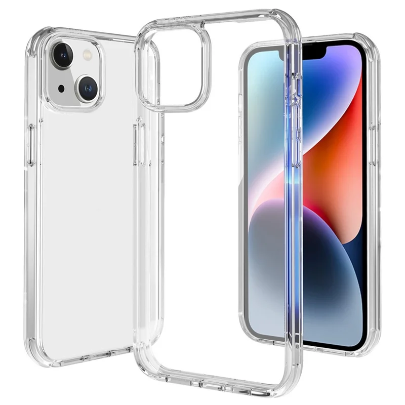 For iPhone 14 Plus Shockproof Transparent Phone Case Hard PC + Soft TPU Protective Cover - Transparent