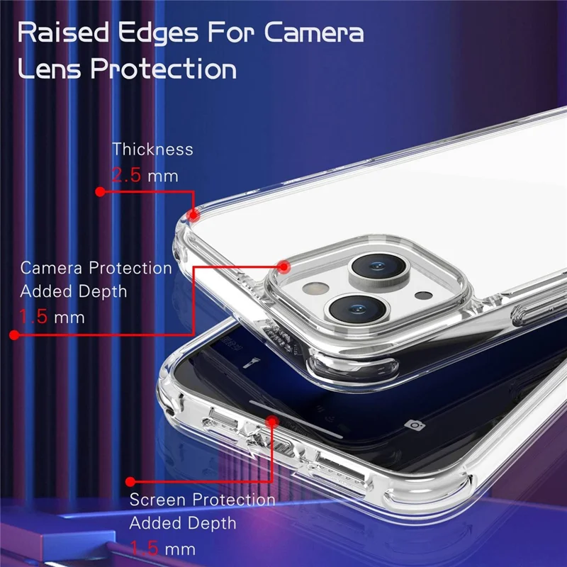 For iPhone 14 Plus Shockproof Transparent Phone Case Hard PC + Soft TPU Protective Cover - Transparent