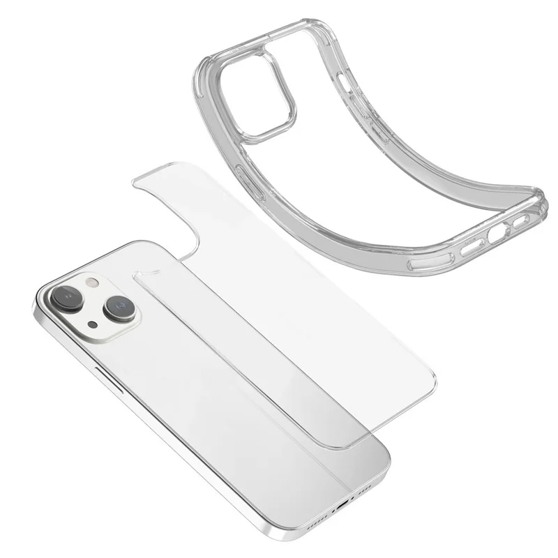 For iPhone 14 Plus Shockproof Transparent Phone Case Hard PC + Soft TPU Protective Cover - Transparent