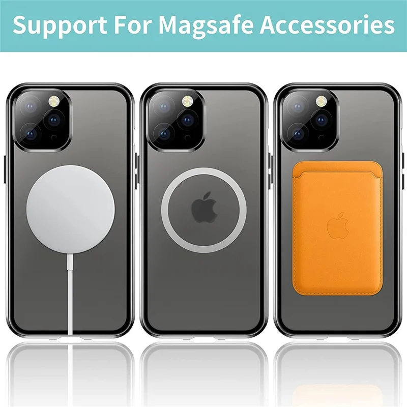 Shockproof Magnetic Case for iPhone 12 Pro 6.1 inch Matte Hard PC + Metal + Tempered Glass Phone Cover Anti-Fall Phone Case with Magnetic Lock - Silver