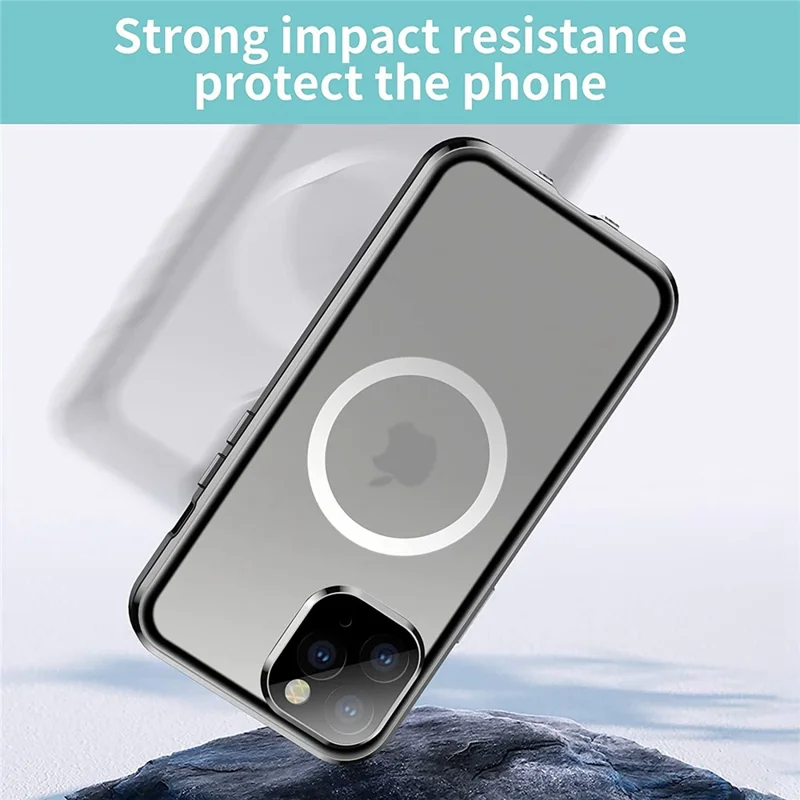 Shockproof Magnetic Case for iPhone 12 Pro 6.1 inch Matte Hard PC + Metal + Tempered Glass Phone Cover Anti-Fall Phone Case with Magnetic Lock - Silver