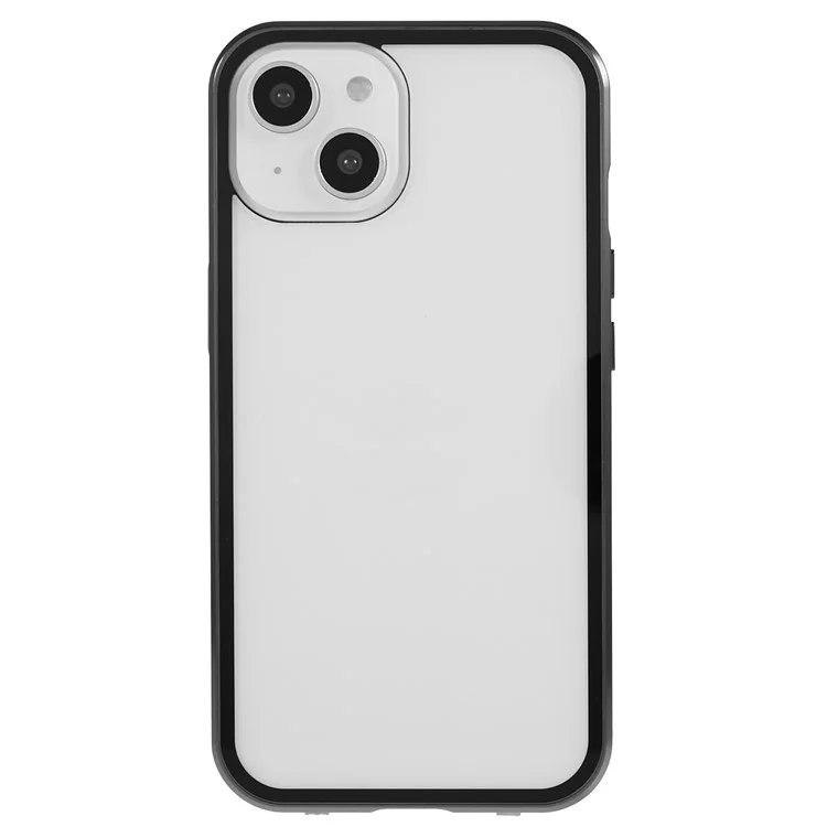 Pour Iphone 14 Plus de Sécurité Boucle Transparente Couverture Côté Double Côté Trempé Adsorption Magnétique Métal Bumper Straight Edge Téléphone - le Noir