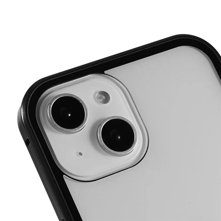 Pour Iphone 14 Plus de Sécurité Boucle Transparente Couverture Côté Double Côté Trempé Adsorption Magnétique Métal Bumper Straight Edge Téléphone - le Noir