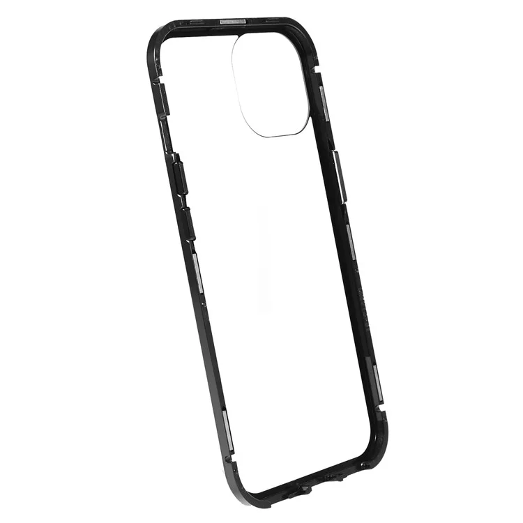 Pour Iphone 14 Plus de Sécurité Boucle Transparente Couverture Côté Double Côté Trempé Adsorption Magnétique Métal Bumper Straight Edge Téléphone - le Noir