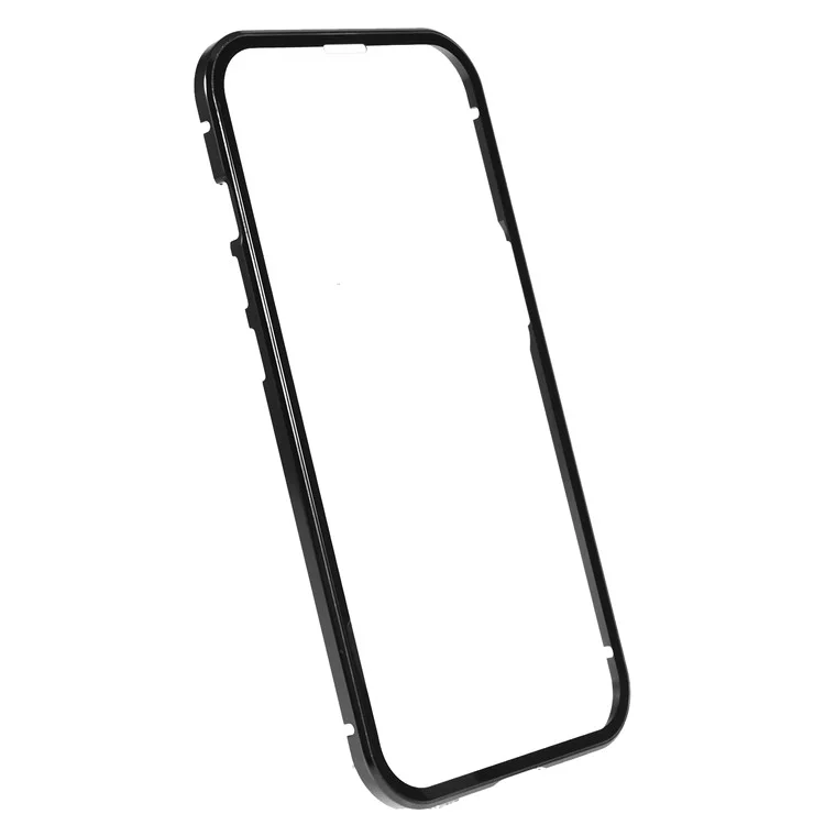 Pour Iphone 14 Plus de Sécurité Boucle Transparente Couverture Côté Double Côté Trempé Adsorption Magnétique Métal Bumper Straight Edge Téléphone - le Noir