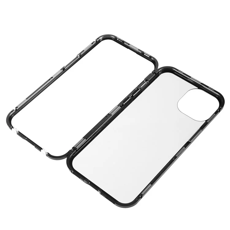Pour Iphone 14 Plus de Sécurité Boucle Transparente Couverture Côté Double Côté Trempé Adsorption Magnétique Métal Bumper Straight Edge Téléphone - le Noir
