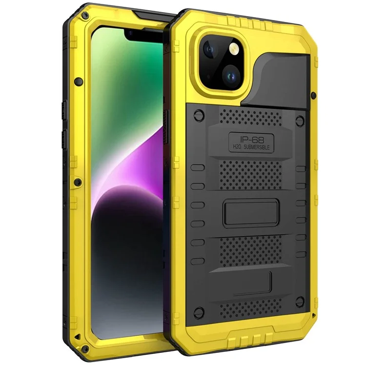 Per iPhone 14 Plus IP68 Copertura impermeabile a 2 m, a prova di caduta, in metallo + silicone, protezione completa sott'acqua - Giallo