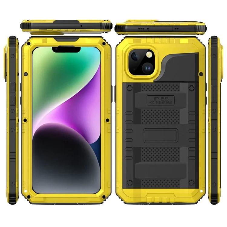 Per iPhone 14 Plus IP68 Copertura impermeabile a 2 m, a prova di caduta, in metallo + silicone, protezione completa sott'acqua - Giallo