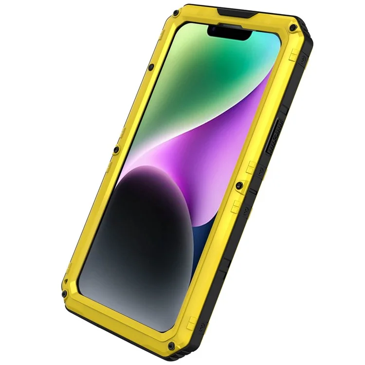 Per iPhone 14 Plus IP68 Copertura impermeabile a 2 m, a prova di caduta, in metallo + silicone, protezione completa sott'acqua - Giallo