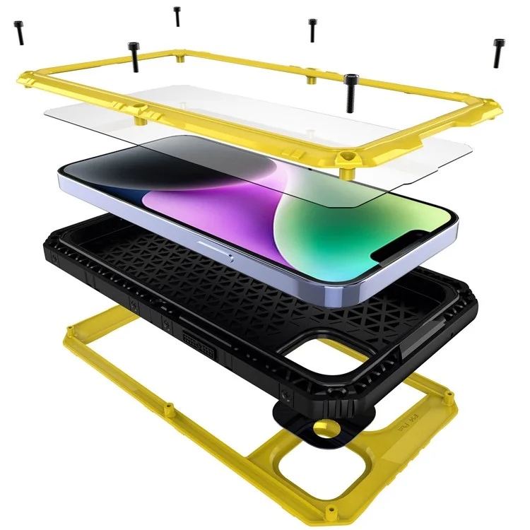 Per iPhone 14 Plus IP68 Copertura impermeabile a 2 m, a prova di caduta, in metallo + silicone, protezione completa sott'acqua - Giallo