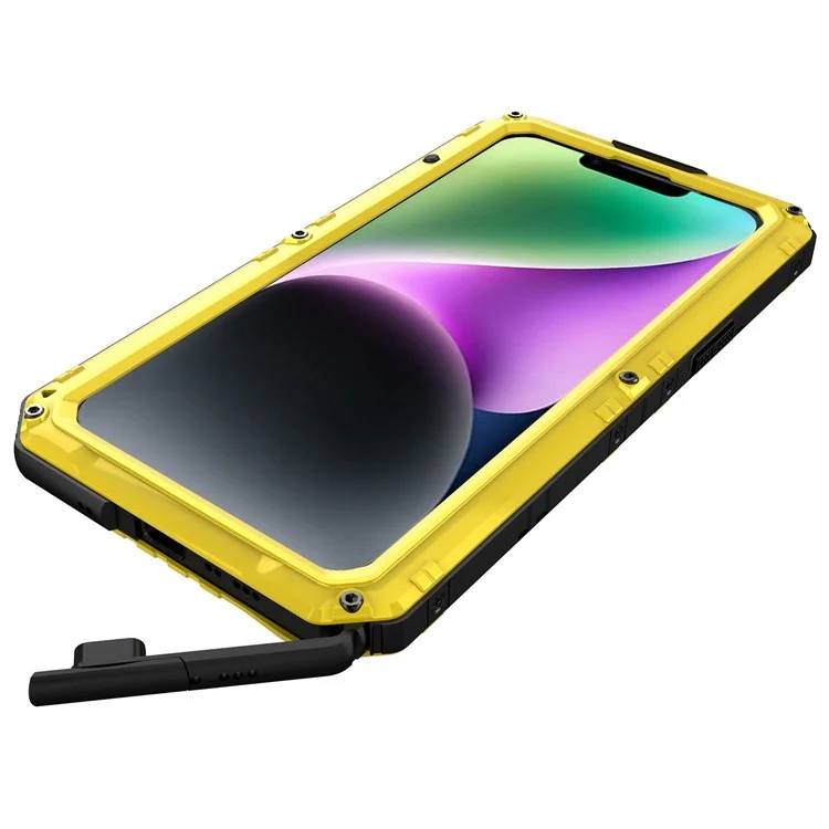 Per iPhone 14 Plus IP68 Copertura impermeabile a 2 m, a prova di caduta, in metallo + silicone, protezione completa sott'acqua - Giallo