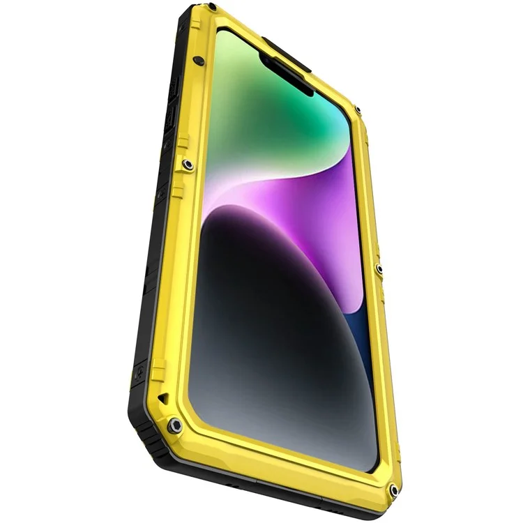 Per iPhone 14 Plus IP68 Copertura impermeabile a 2 m, a prova di caduta, in metallo + silicone, protezione completa sott'acqua - Giallo