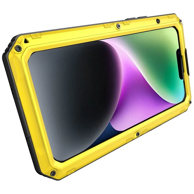 Per iPhone 14 Plus IP68 Copertura impermeabile a 2 m, a prova di caduta, in metallo + silicone, protezione completa sott'acqua - Giallo