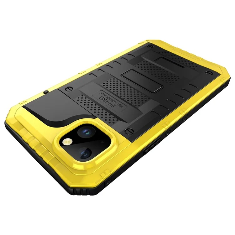 Per iPhone 14 Plus IP68 Copertura impermeabile a 2 m, a prova di caduta, in metallo + silicone, protezione completa sott'acqua - Giallo