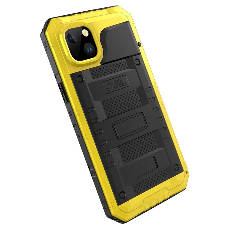 Per iPhone 14 Plus IP68 Copertura impermeabile a 2 m, a prova di caduta, in metallo + silicone, protezione completa sott'acqua - Giallo