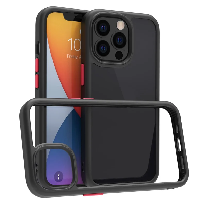 For iPhone 14 Pro Max 9H Hardness Tempered Glass Back Cover Matte TPU Frame Shockproof Transparent Phone Case - Black