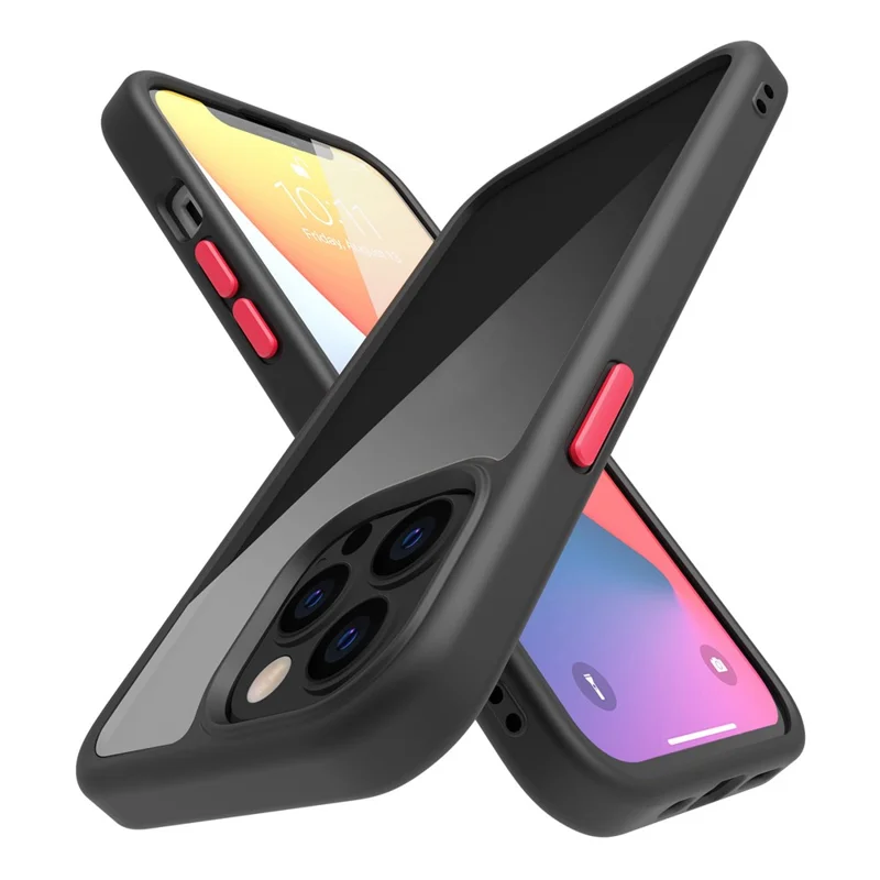 For iPhone 14 Pro Max 9H Hardness Tempered Glass Back Cover Matte TPU Frame Shockproof Transparent Phone Case - Black