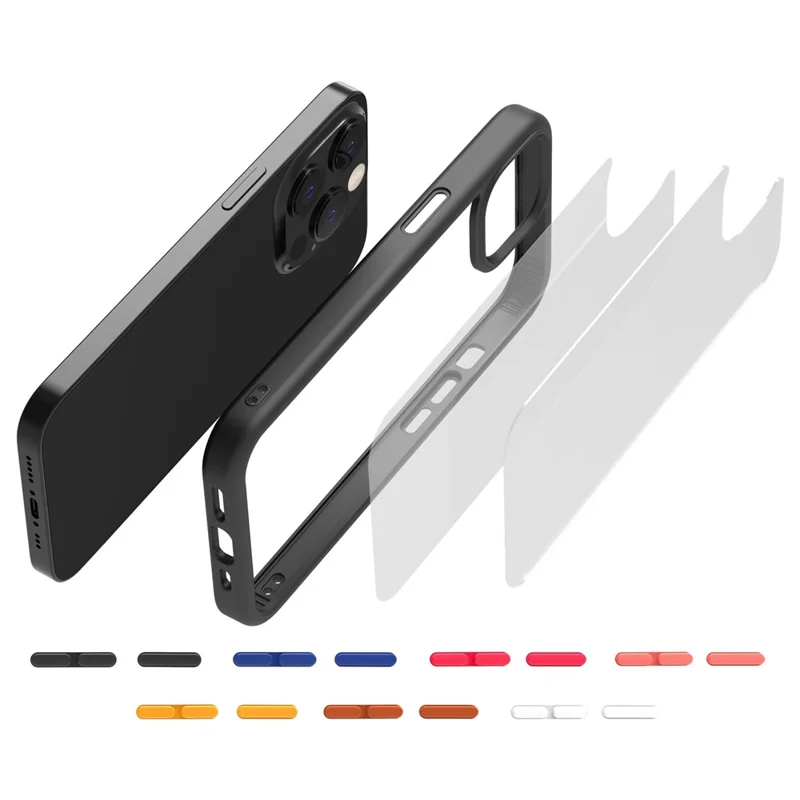 For iPhone 14 Pro Max 9H Hardness Tempered Glass Back Cover Matte TPU Frame Shockproof Transparent Phone Case - Black
