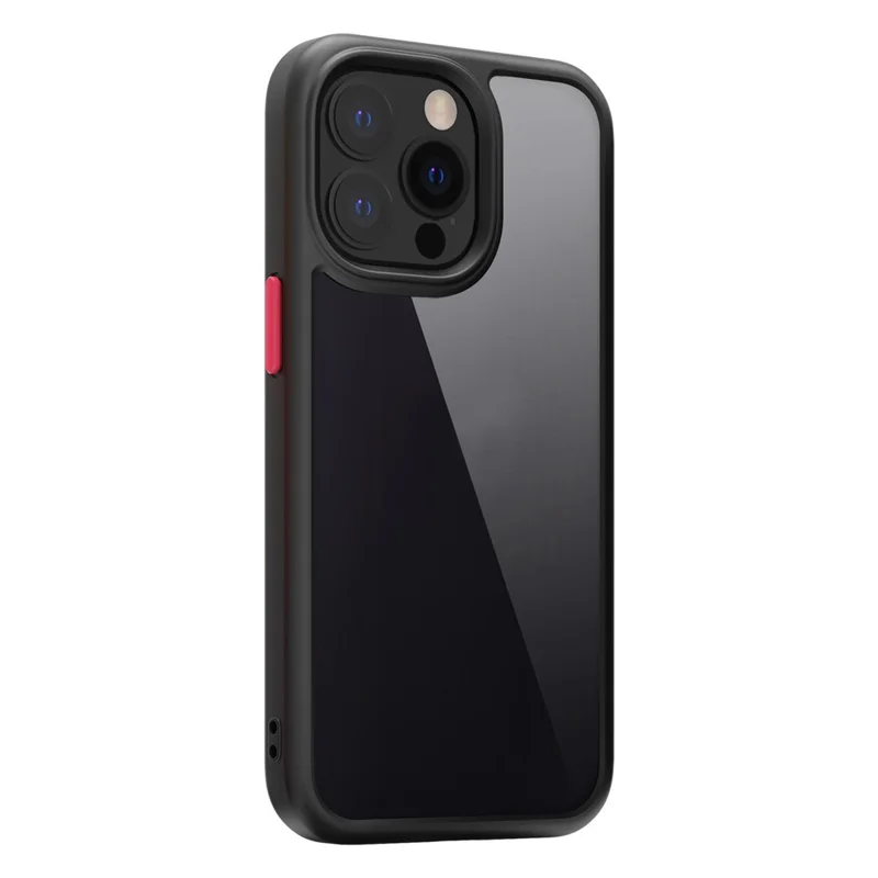 For iPhone 14 Pro Max 9H Hardness Tempered Glass Back Cover Matte TPU Frame Shockproof Transparent Phone Case - Black