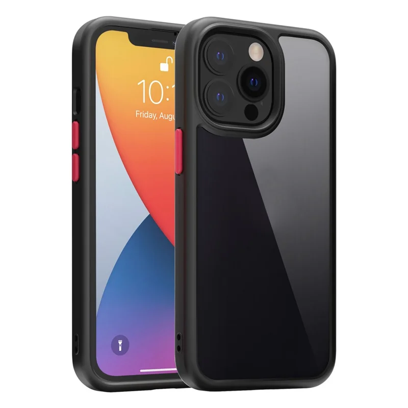 For iPhone 14 Pro Max 9H Hardness Tempered Glass Back Cover Matte TPU Frame Shockproof Transparent Phone Case - Black