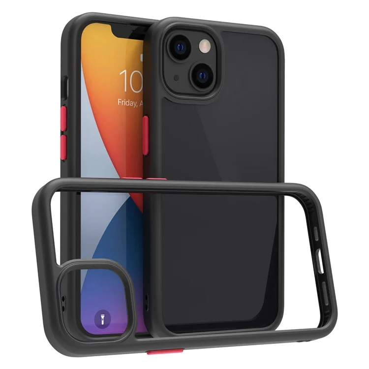 For iPhone 14 Plus 9H Hardness Tempered Glass + TPU Shockproof Hybrid Case Matte Bumper Transparent Phone Cover - Black