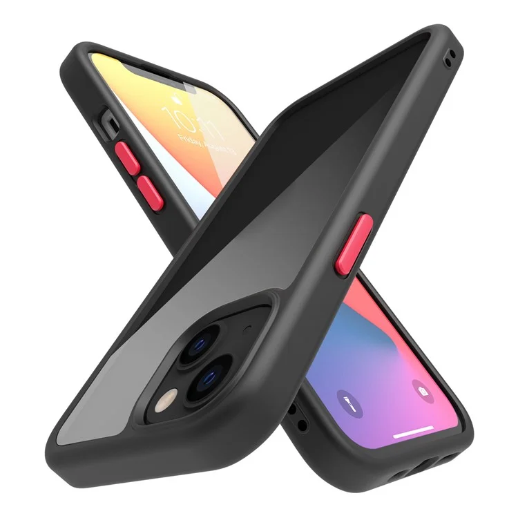 For iPhone 14 Plus 9H Hardness Tempered Glass + TPU Shockproof Hybrid Case Matte Bumper Transparent Phone Cover - Black