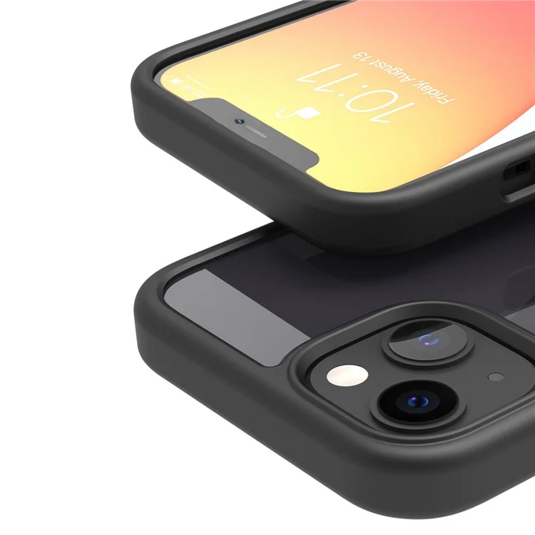 For iPhone 14 Plus 9H Hardness Tempered Glass + TPU Shockproof Hybrid Case Matte Bumper Transparent Phone Cover - Black