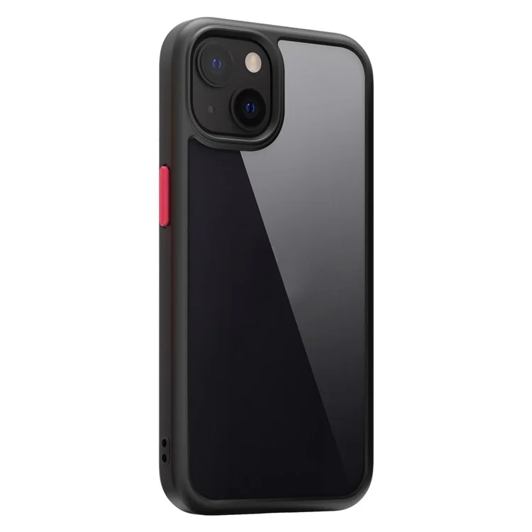 For iPhone 14 Transparent Phone Case 9H Hardness Tempered Glass Back Cover Matte TPU Frame Protective Cover - Black