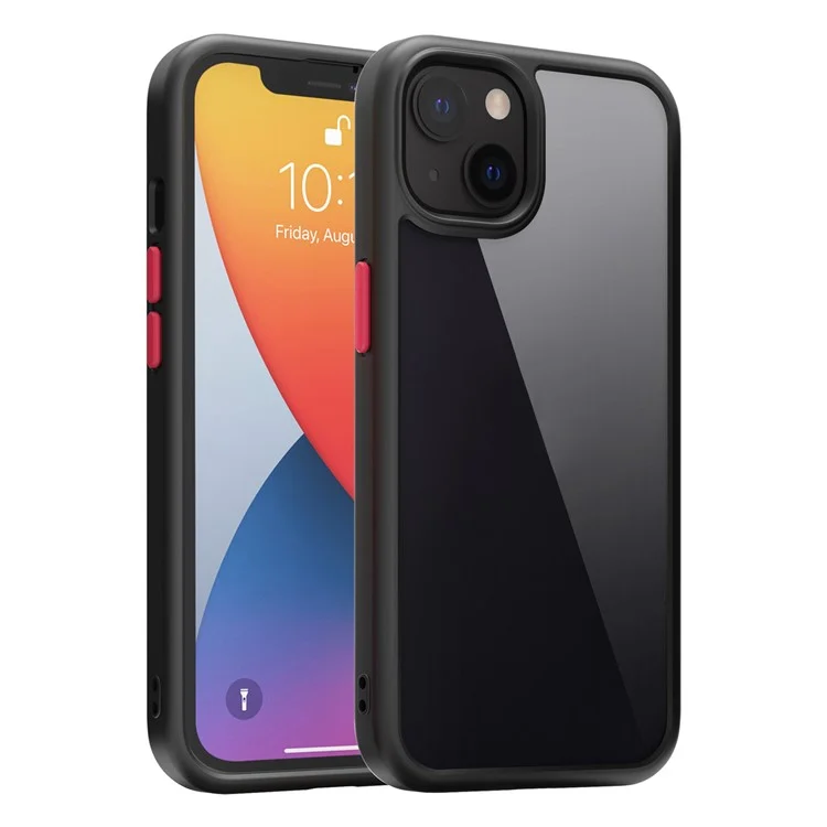 For iPhone 14 Transparent Phone Case 9H Hardness Tempered Glass Back Cover Matte TPU Frame Protective Cover - Black