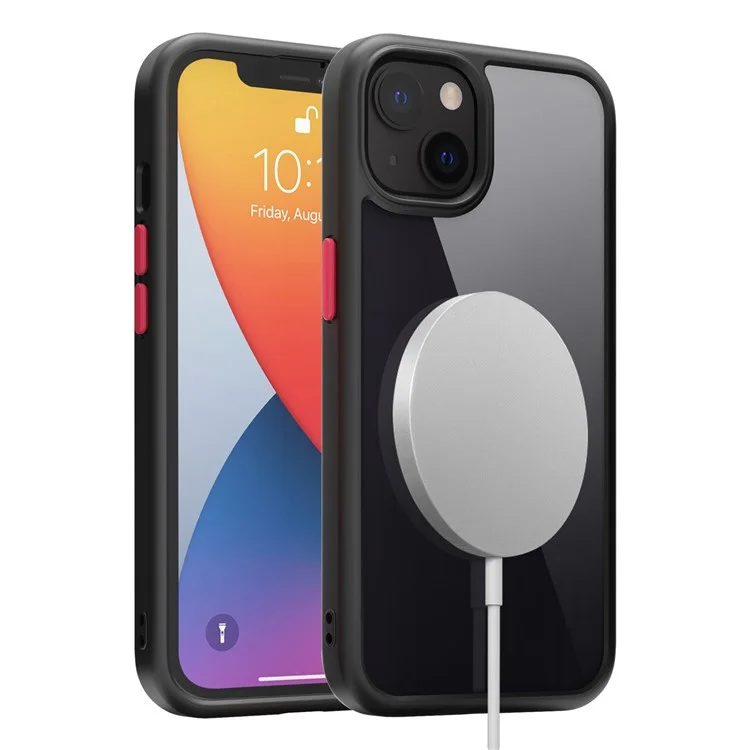 For iPhone 14 Transparent Phone Case 9H Hardness Tempered Glass Back Cover Matte TPU Frame Protective Cover - Black