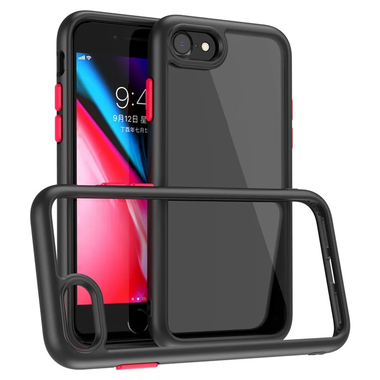 For iPhone 6 / 6s / 7 / 8 4.7 inch / SE (2020) / (2022) 9H Hardness Tempered Glass + Matte TPU Frame Phone Case Drop-proof Transparent Cover - Black