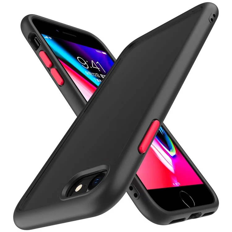 pour iphone 6 / 6s / 7 / 8 4,7 pouces / se (2020) / (2022) 9h verre trempée du durage + couverture transparente du boîtier de téléphone à cadre tpu matte tpu - le noir