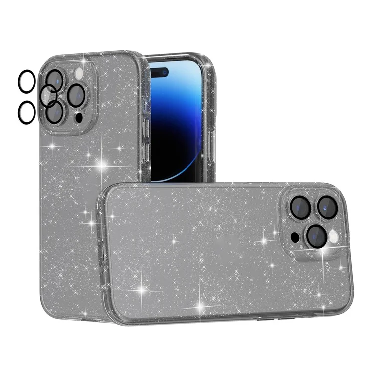 Для iPhone 14 Pro Max Soft TPU + Hard PC Phone Case Anti-Scratch Cover с встроенной защитной пленкой для камеры - Блестящий серый