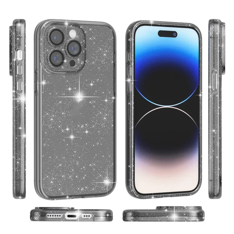 Для iPhone 14 Pro Max Soft TPU + Hard PC Phone Case Anti-Scratch Cover с встроенной защитной пленкой для камеры - Блестящий серый