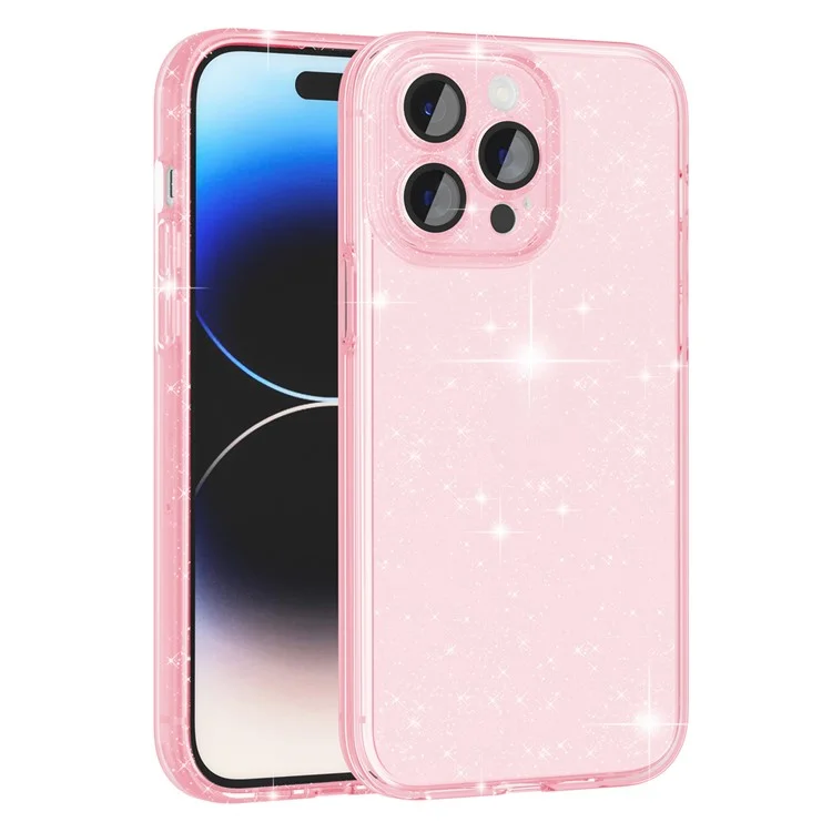 Для Iphone 14 Pro Pro Camera Protection Case Case Hybrid Hard PC Soft TPU Shockprotect Copect - Блестящий Розовый