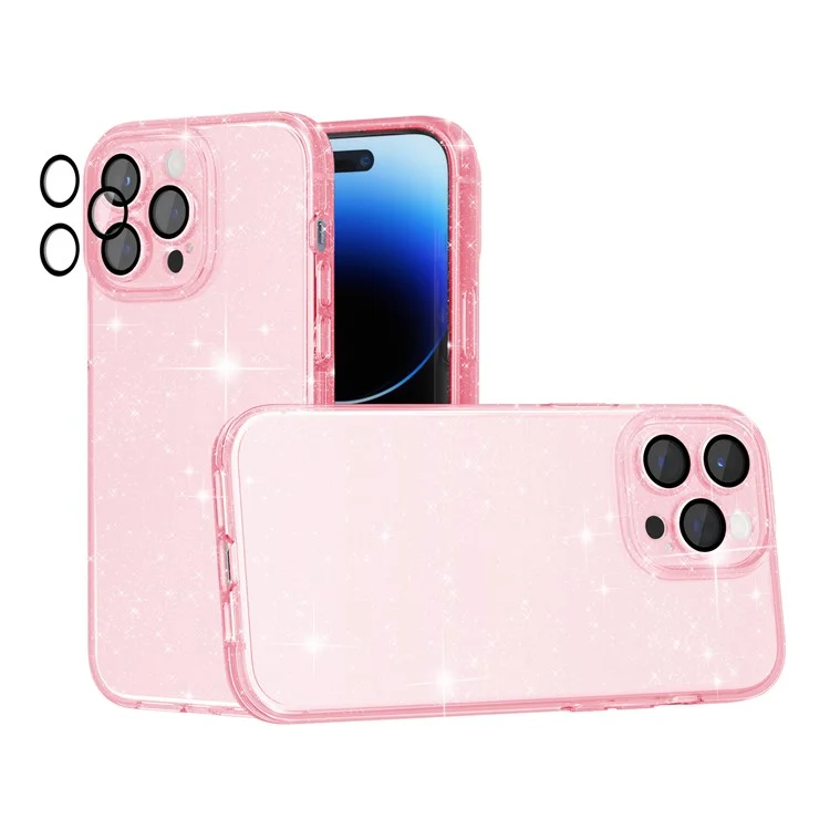 Для Iphone 14 Pro Pro Camera Protection Case Case Hybrid Hard PC Soft TPU Shockprotect Copect - Блестящий Розовый