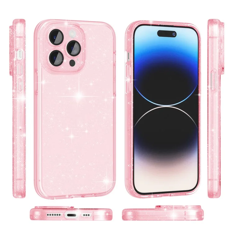 Для Iphone 14 Pro Pro Camera Protection Case Case Hybrid Hard PC Soft TPU Shockprotect Copect - Блестящий Розовый