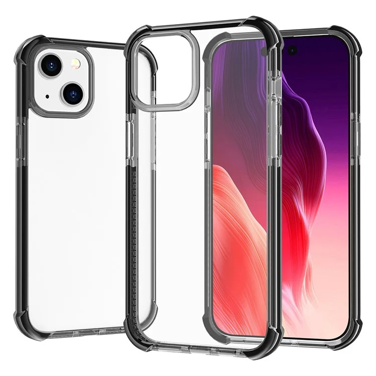 Pour iPhone 15 Plus Transparent Phone Case TPU + Acrylic Anti-drop Phone Cover - Black+Black