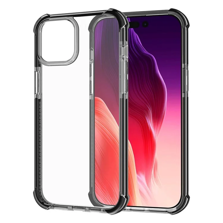 Pour iPhone 15 Plus Transparent Phone Case TPU + Acrylic Anti-drop Phone Cover - Black+Black