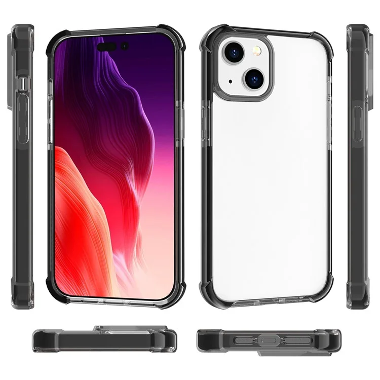 Pour iPhone 15 Plus Transparent Phone Case TPU + Acrylic Anti-drop Phone Cover - Black+Black