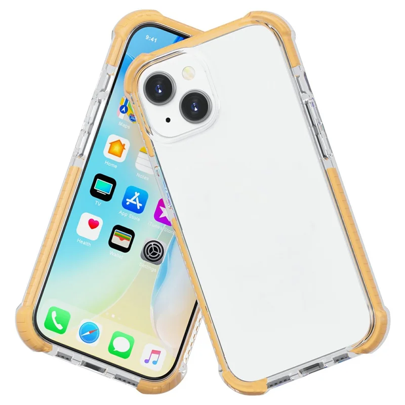 For iPhone 15 Plus Case Four Corners Anti Drop Clear TPU + TPE + PC Phone Cover - Transparent Yellow