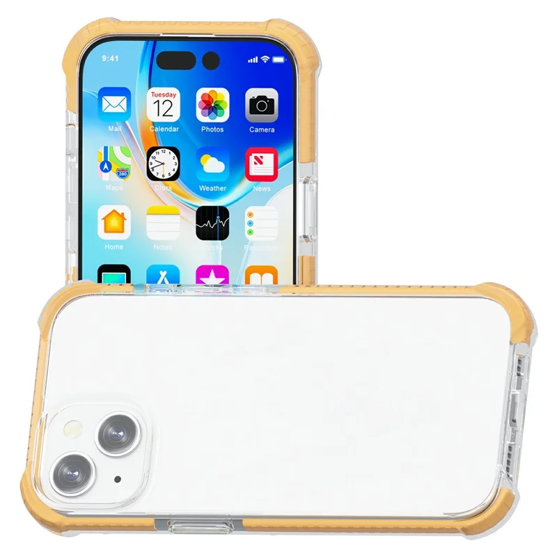 For iPhone 15 Plus Case Four Corners Anti Drop Clear TPU + TPE + PC Phone Cover - Transparent Yellow